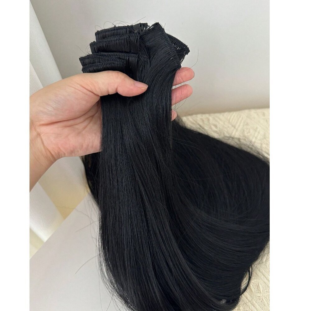 Human hair blend Long Black hair Extensions Clips